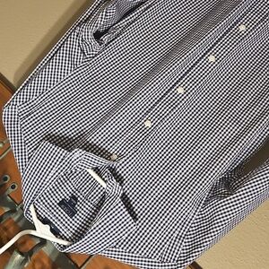 J. Crew Slim Flex Wrinkle Free Gingham Navy And White Dress Shirt Size Small